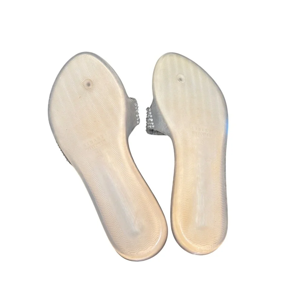 Stuart Weitzman Jelly Sandals Womens 10 Silver‎ Crystal Embellished Thong Flats